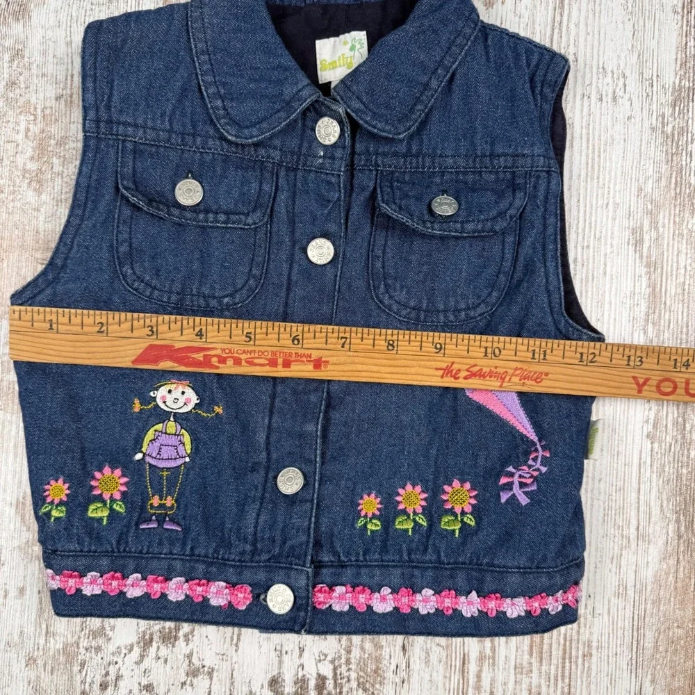 Smily Vintage Girls‎ Denim Vest Embroidered Flowers Kite Blue Size 86